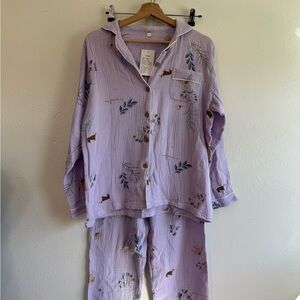 NWT 100% Cotton Lavender Botanical & Dog Print Pajama Set | Size Large